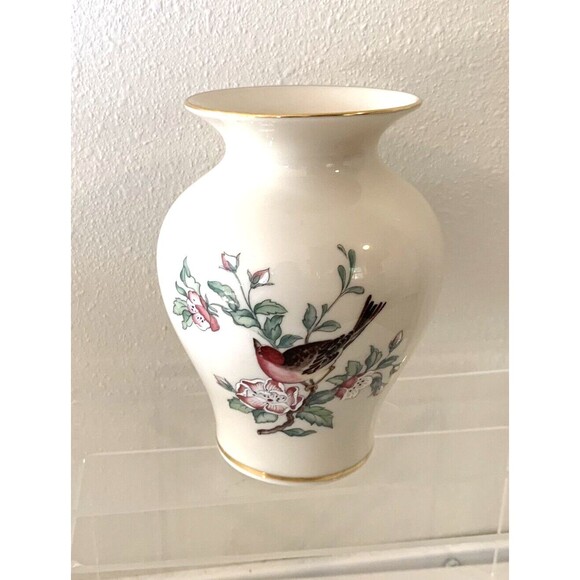 Lenox Serenade Bird Floral Motif Gold Trim Vase Made in USA 6.0" - Picture 1 of 10
